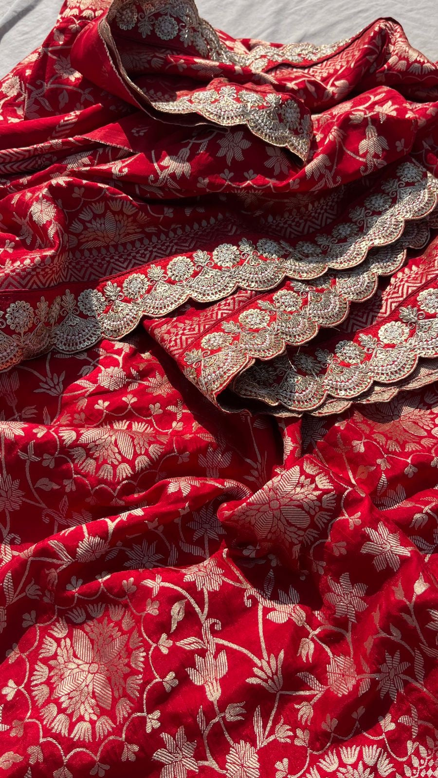 Red Wedding Munga Silk Saree Bridal Sarees - Saffronfashionindia
