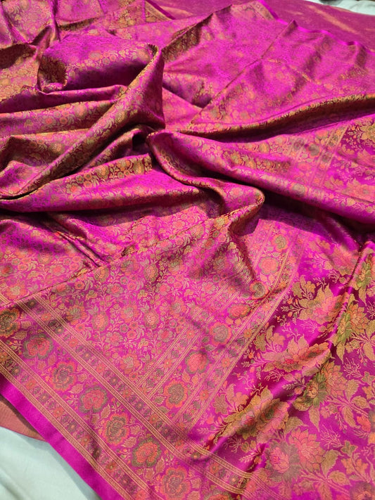 Zamevaar saree pink saree Katan handwoven silk saree blouse SaffronFashion