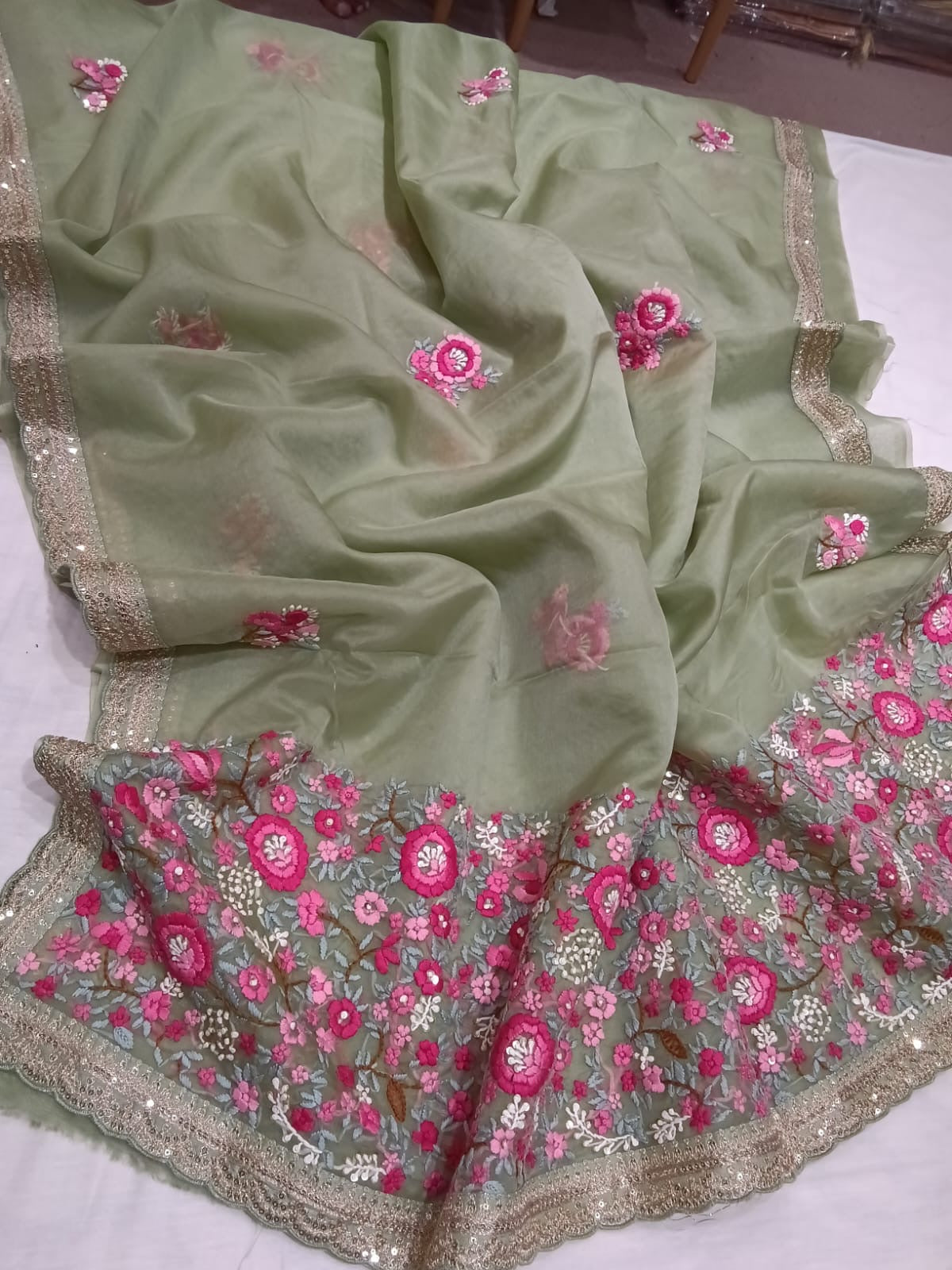 Nubani Organza saree Embroisery saree French knot saree blouse - Saffronfashionindia