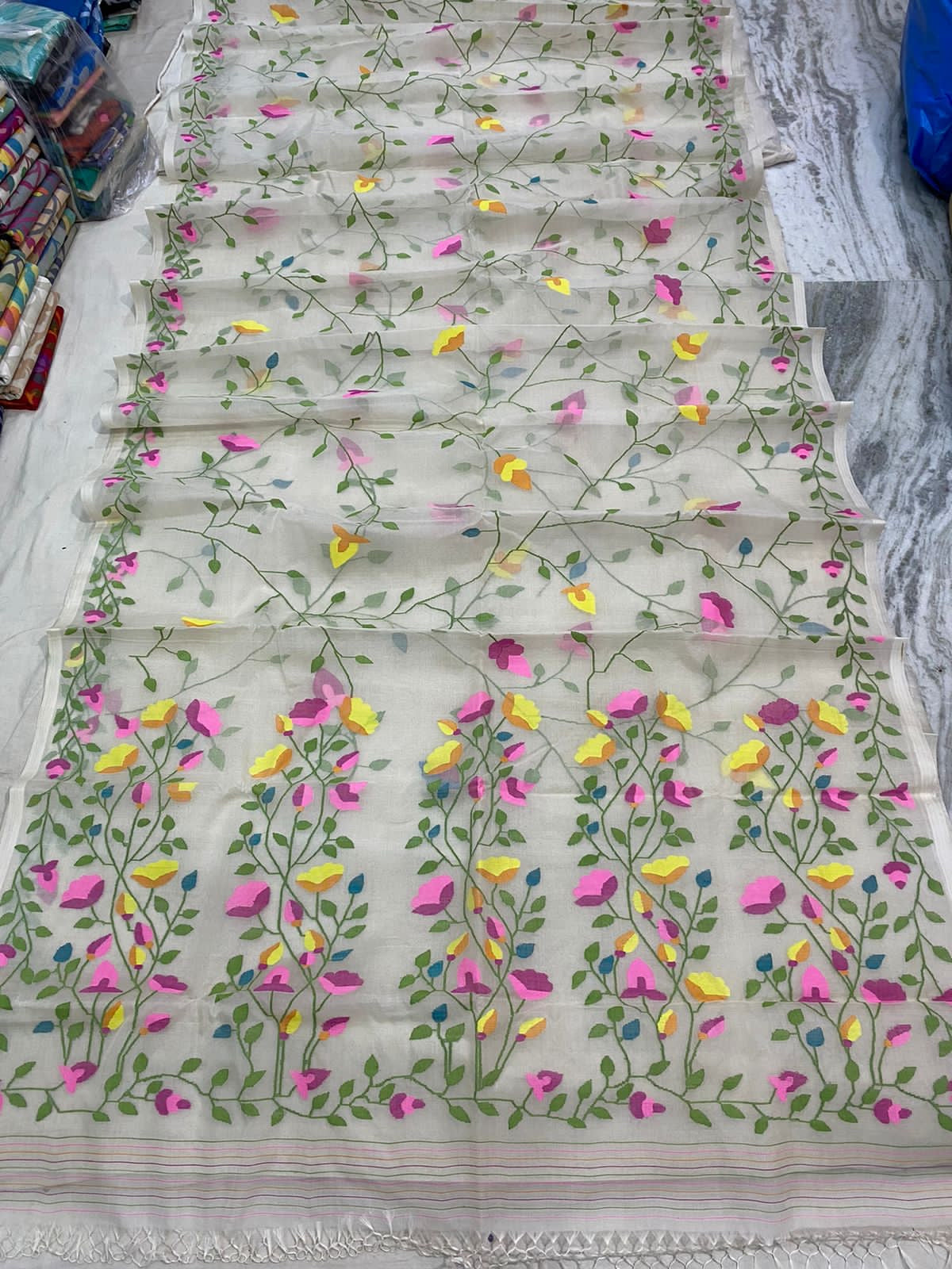 Sameera muslin indian jamdani saree - Saffronfashionindia