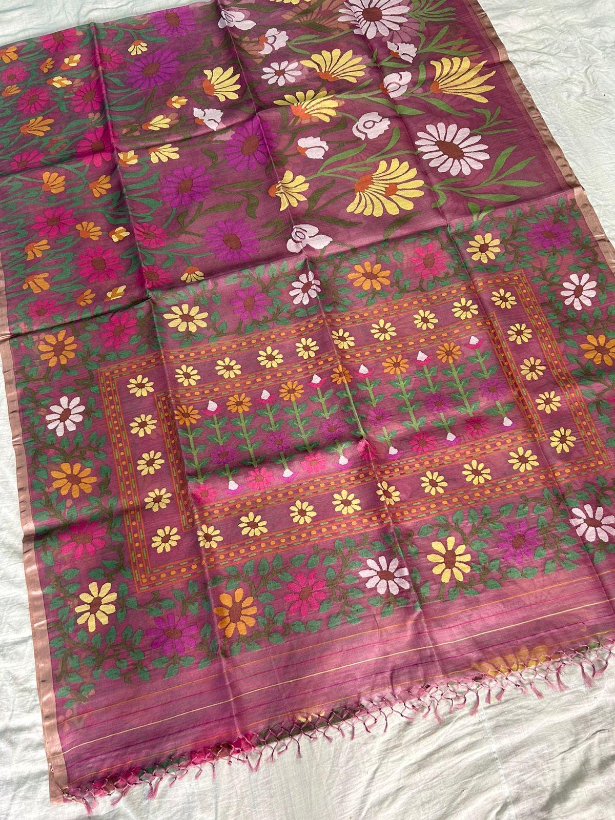 Jevah Tantuj muslin jamdani saree - Saffronfashionindia
