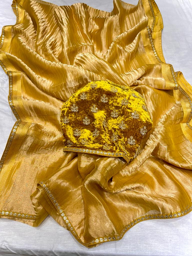 Kowni tissue saree,,,,crushed tissue saree - Saffronfashionindia
