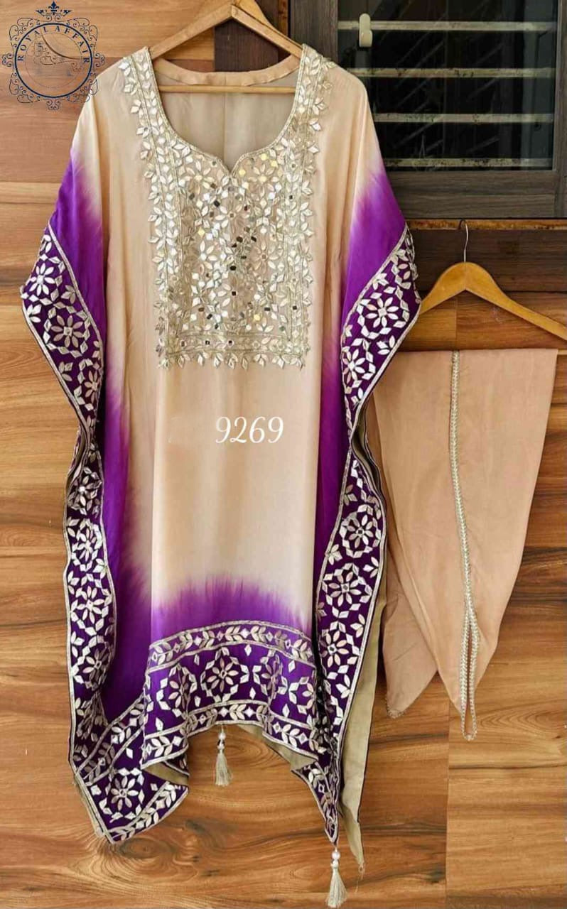 Designer Silk Kaftan Partywear kaftan set gottapatti kaftan - Saffronfashionindia
