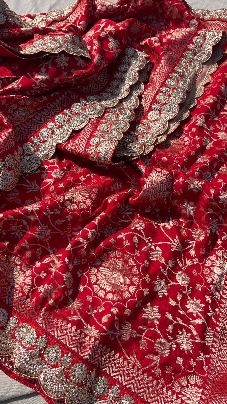 Red Wedding Munga Silk Saree Bridal Sarees - Saffronfashionindia