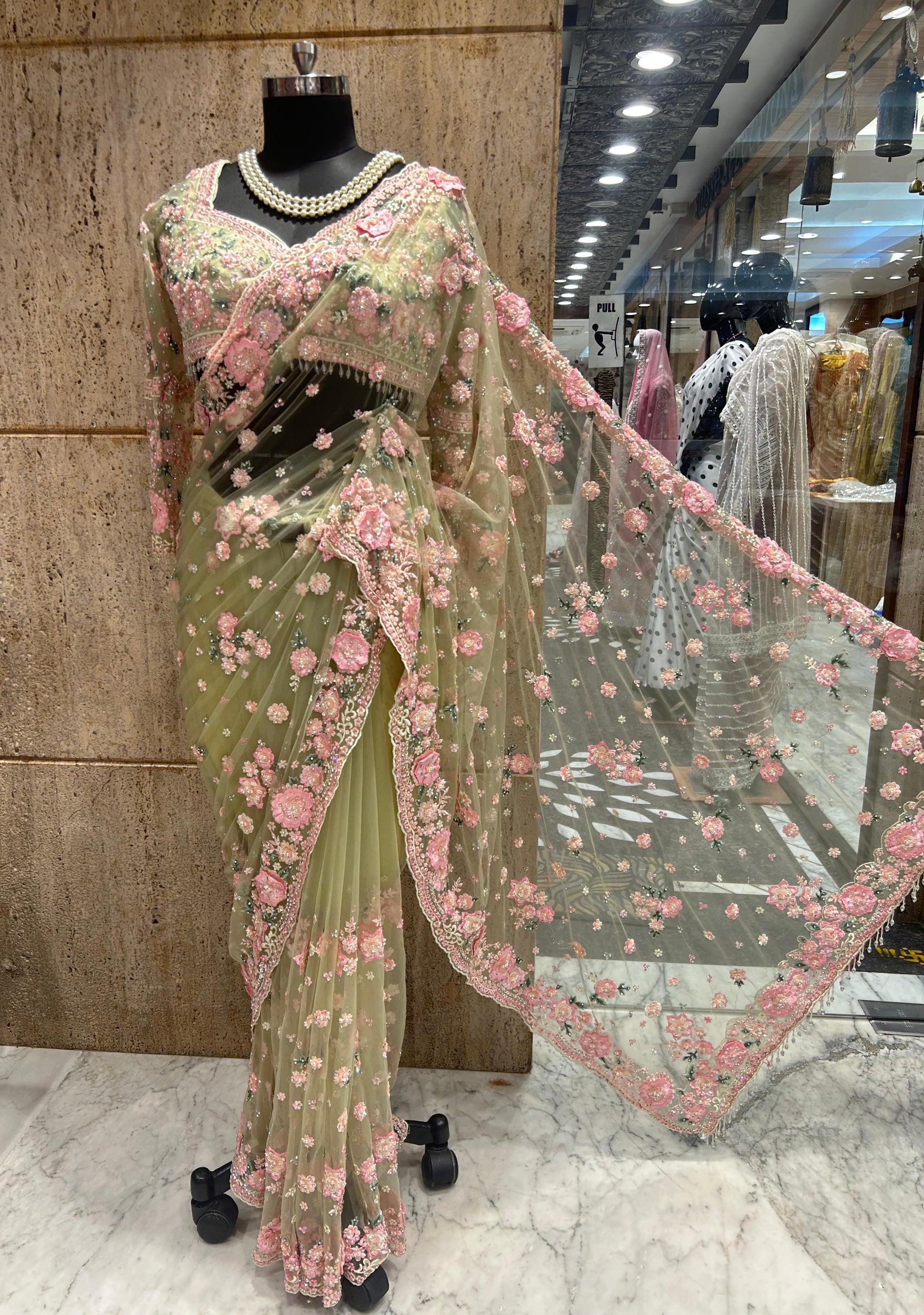 Designer inspired saree Indian wedding sarees blouse partywear sari SaffronFashion