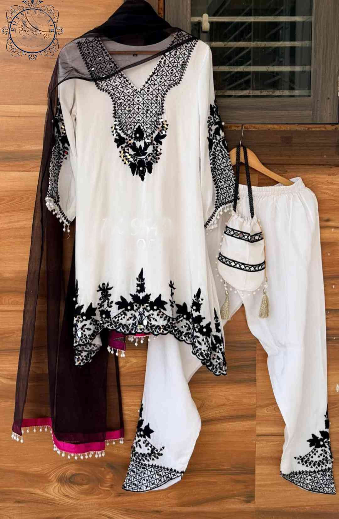 White stitched dress silk dress party wear dresses SaffronFashion