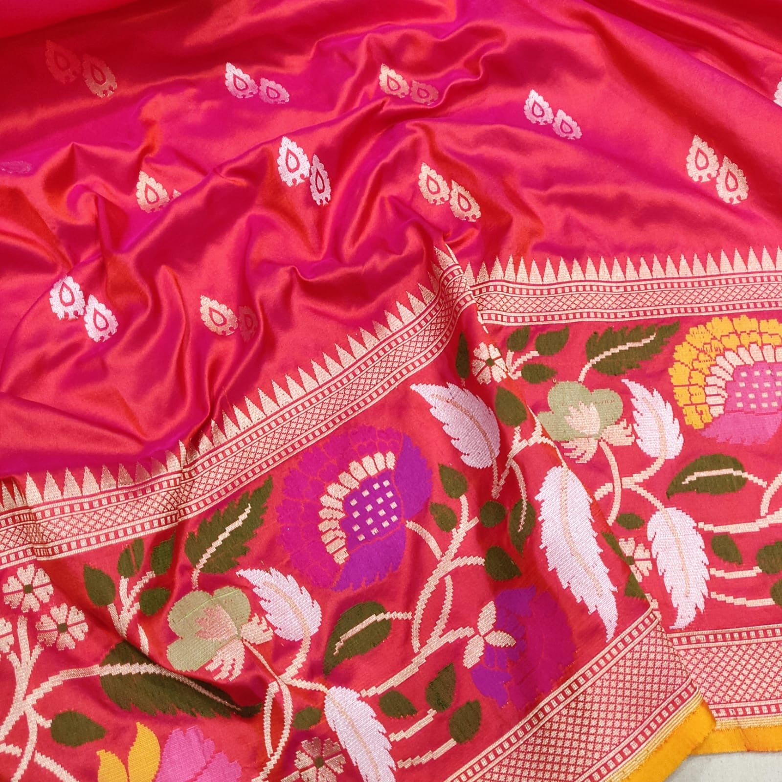Gulabo katan silk saree handwoven sarees - Saffronfashionindia