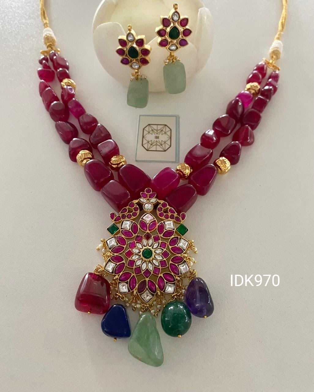 Kavina ruby necklace set Indian traditional necklace - Saffronfashionindia