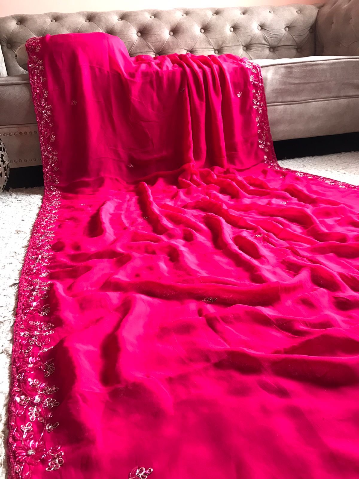 Rani premium pink Gorgette beautiful trendy Partywear Sarees - Saffronfashionindia