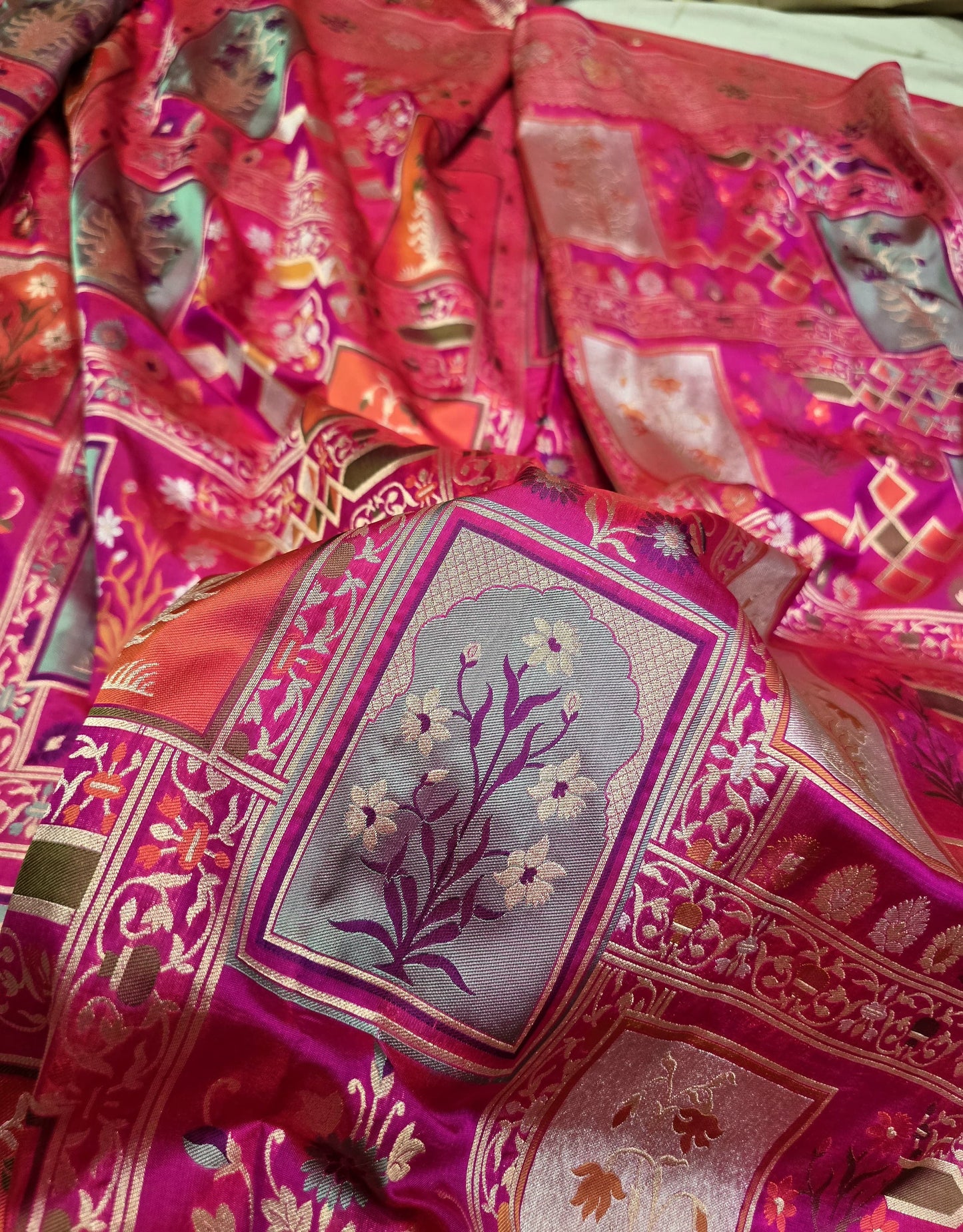 Mughal inspired katan silk saree Banarsi saree exclusive sarees SaffronFashion