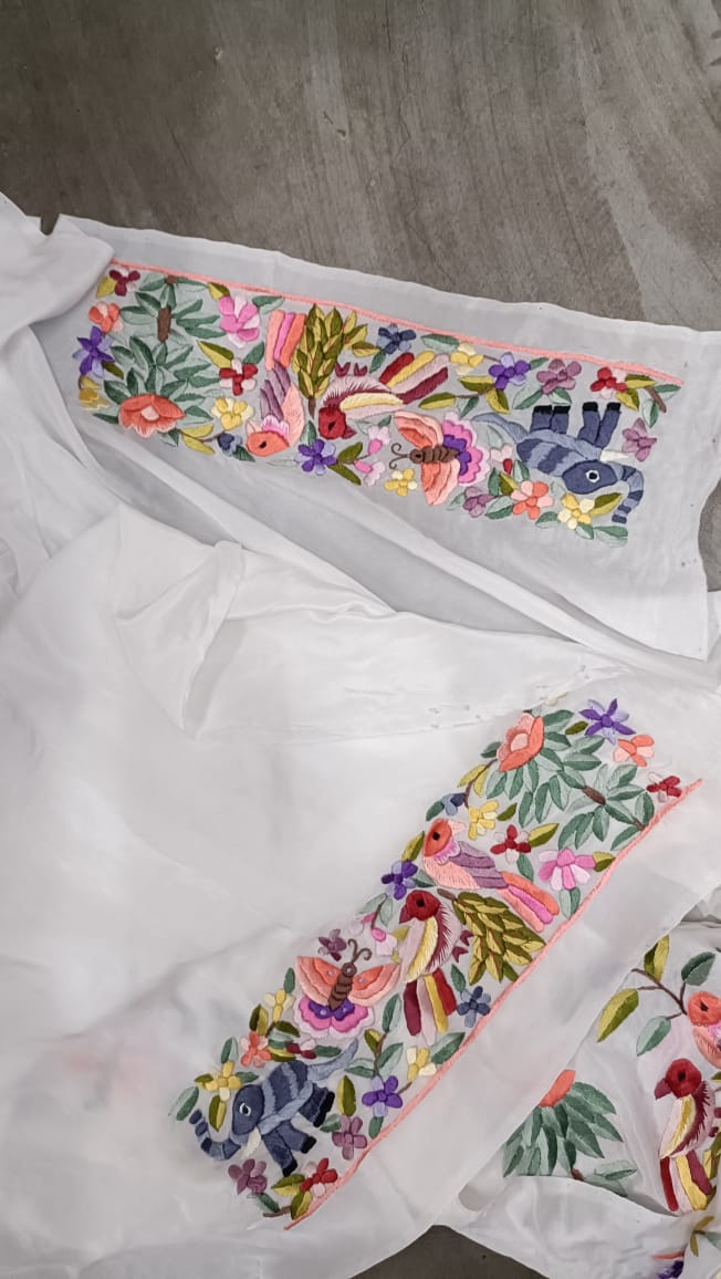 White Parsi Gara Saree Pakistani Saree Indian Handmade Sarees SaffronFashion