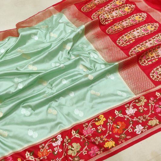 Green Katan handwoven silk sarees - Saffronfashionindia