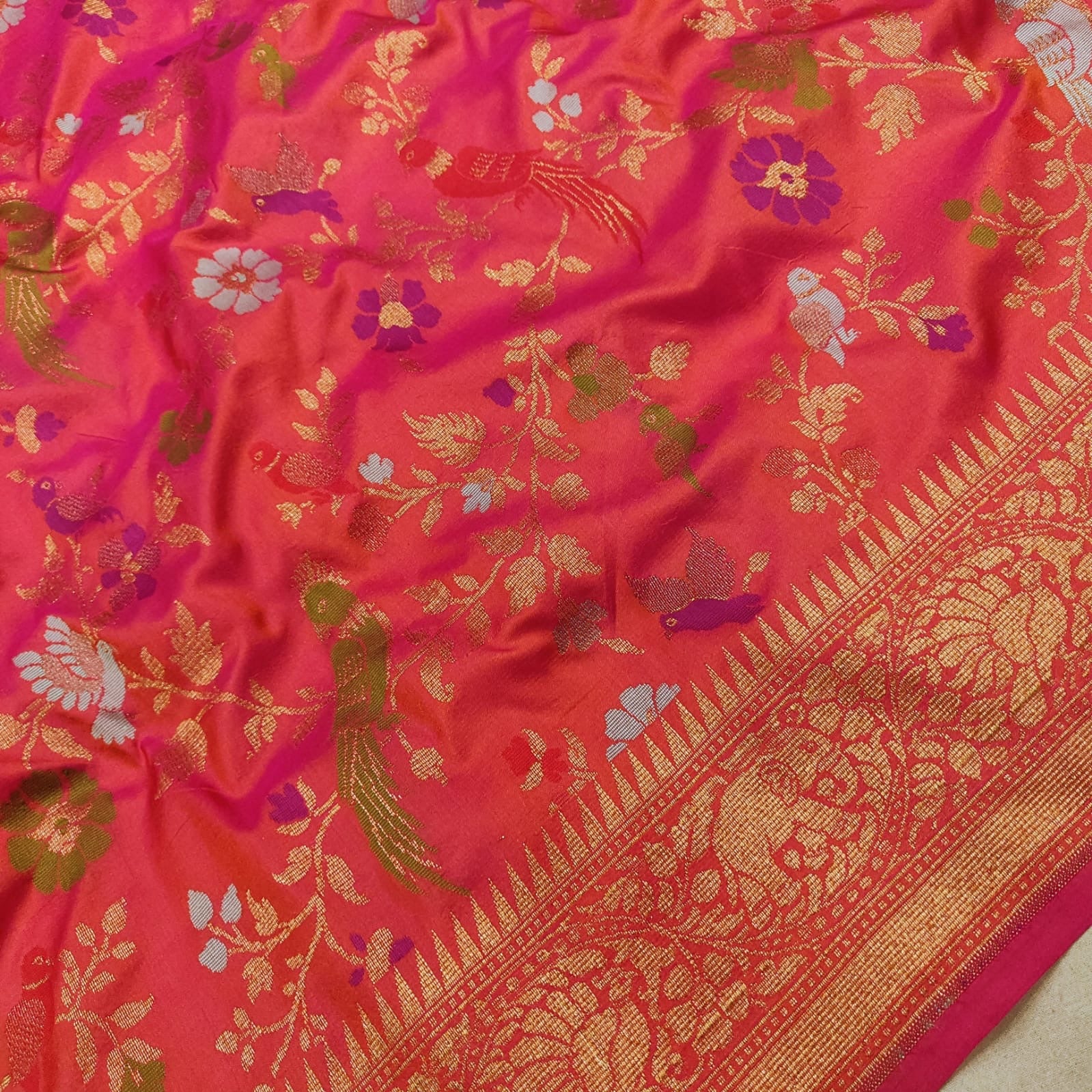 Kesari Katan silk saree handwoven sarees Indian sari blouse - Saffronfashionindia