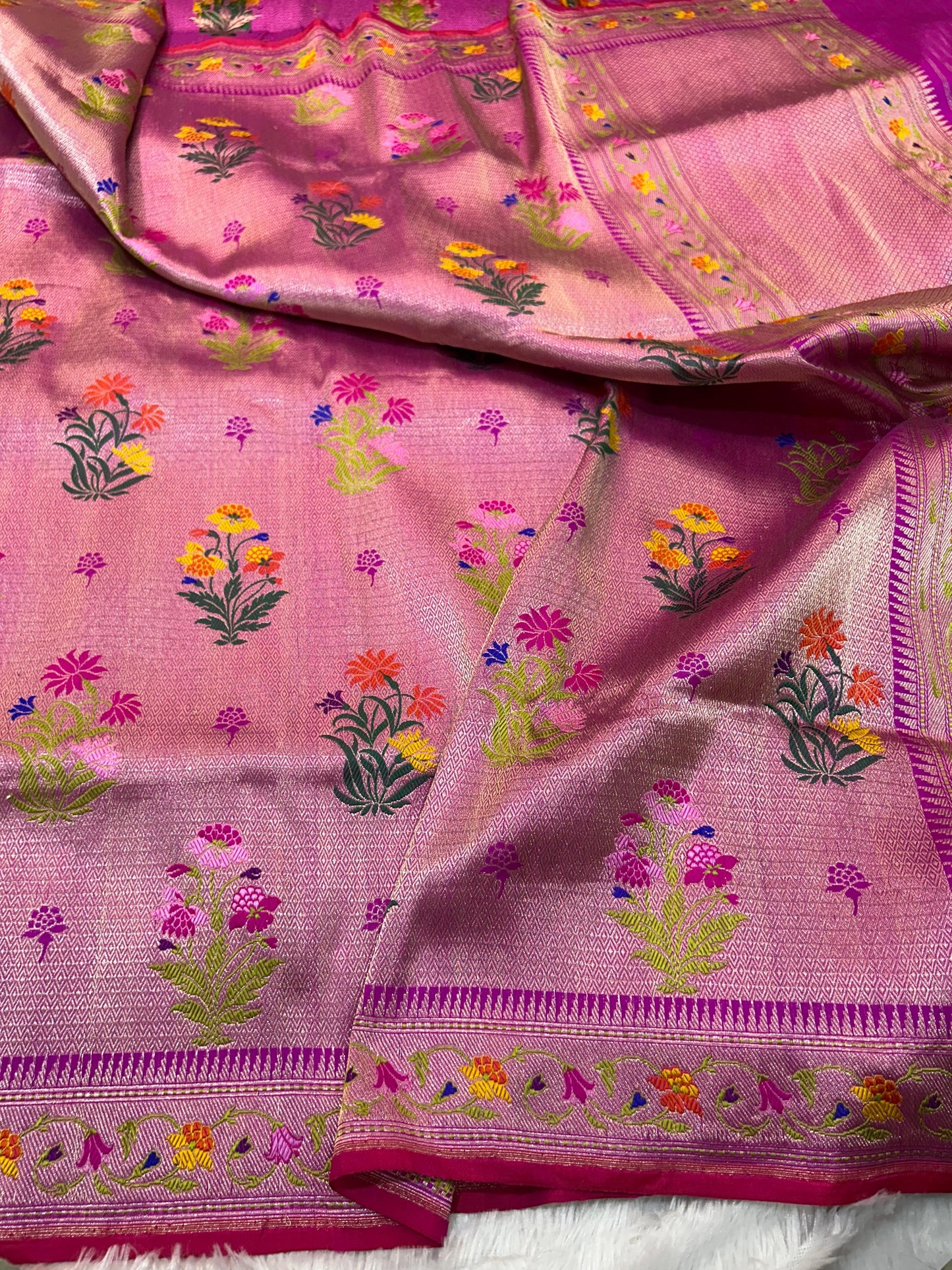 Pink tilfi  saree handcrafted jungle premium sarees blouse SaffronFashion