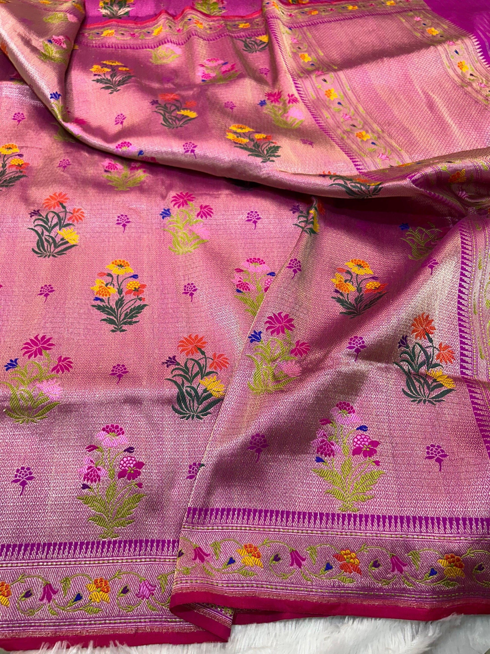 Pink tilfi  saree handcrafted jungle premium sarees blouse SaffronFashion