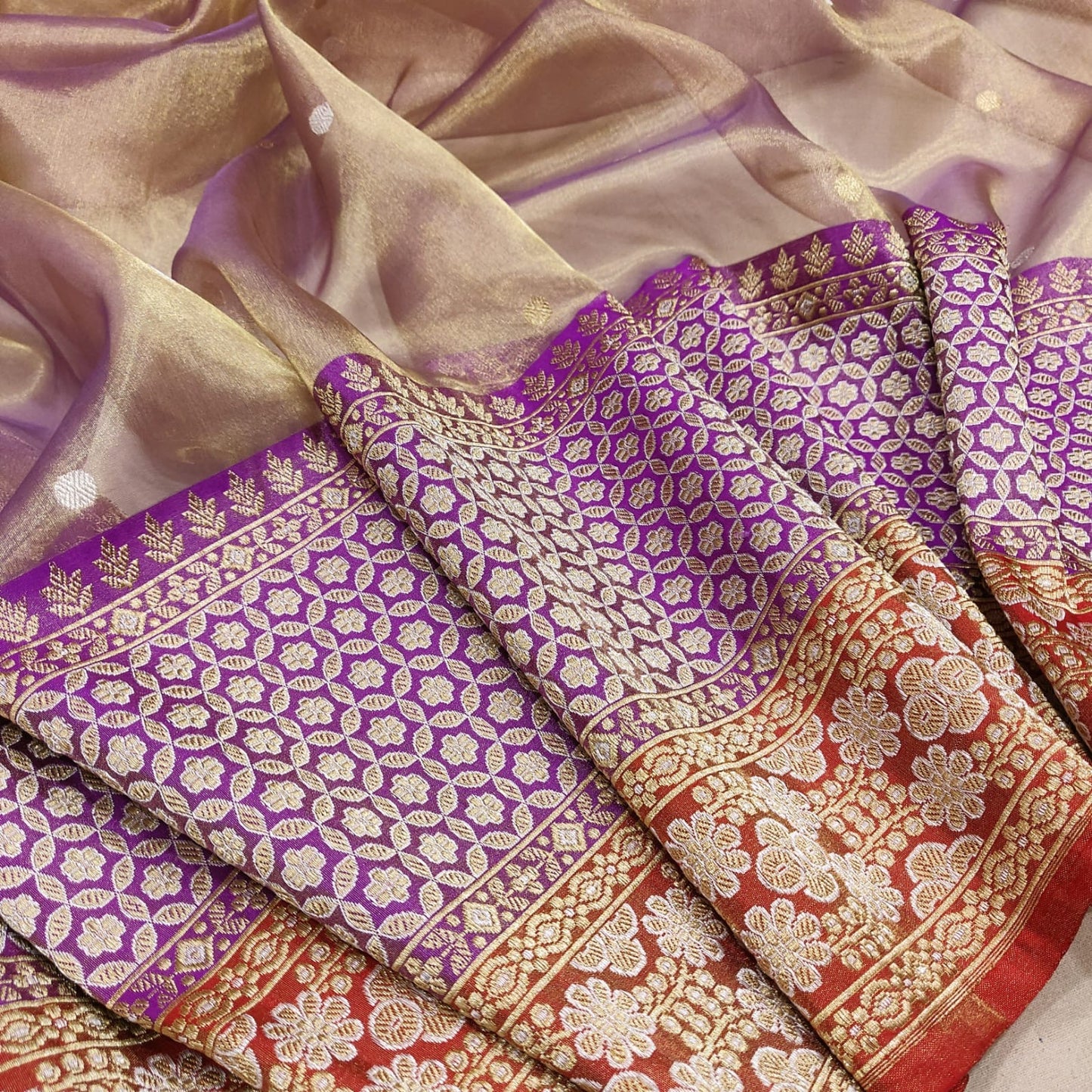 Lamaina tissue saree handwoven Zari booties sarees - Saffronfashionindia
