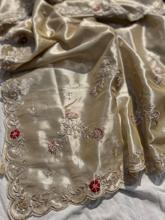 Wedding celebrity inspired tissue zari embroidered Sarees - Saffronfashionindia