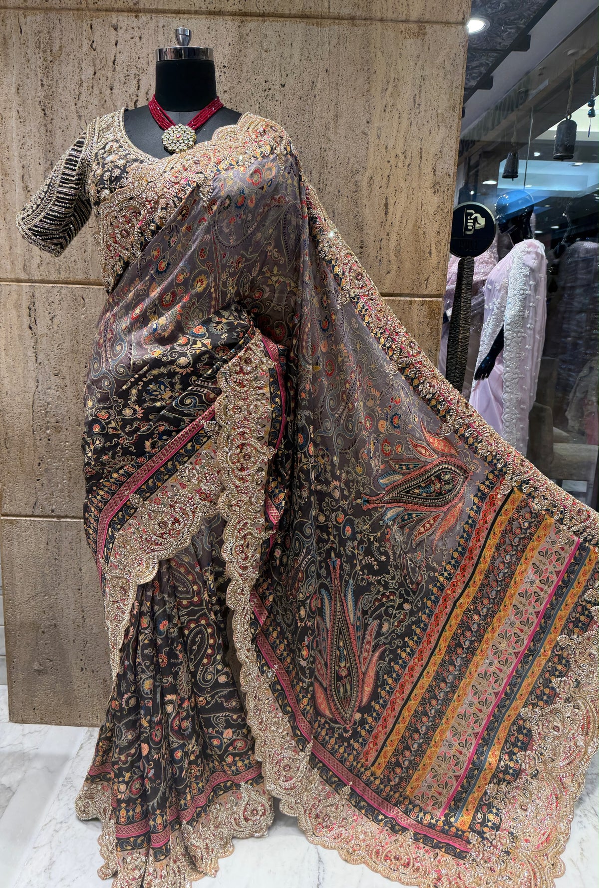 Designer pure saree embroidery sari blouse wedding sarees Saffronfashionindia