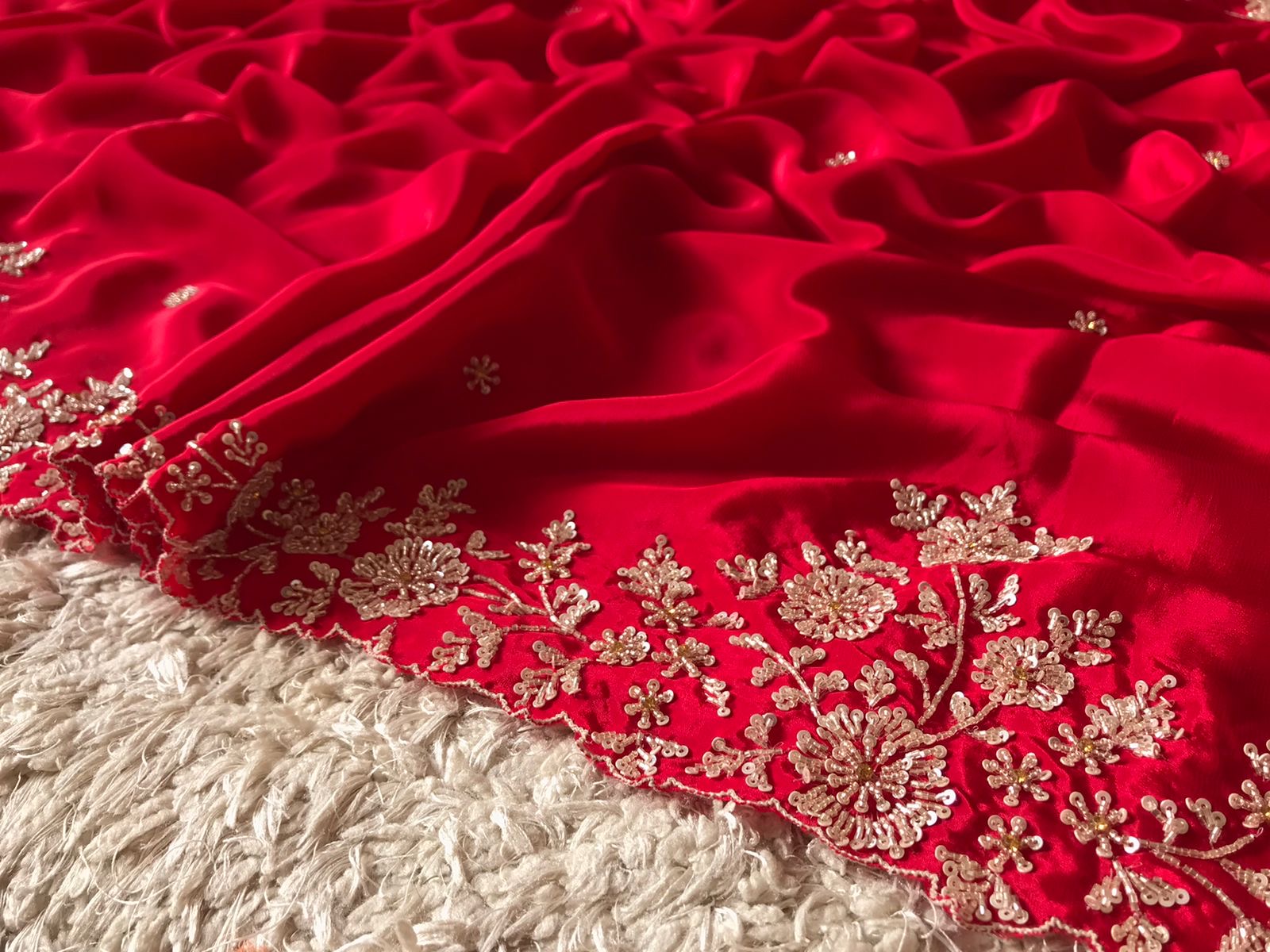 Richie Red saree luxury saree crepe silk sari blouse - Saffronfashionindia