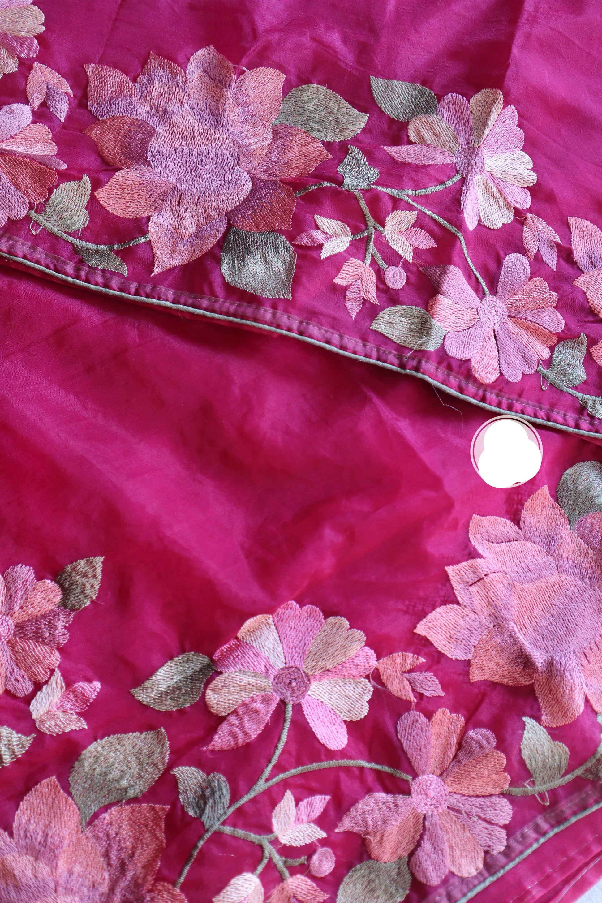 Parsi inspired floral bordered organza saree Indian Partywear sarees - Saffronfashionindia