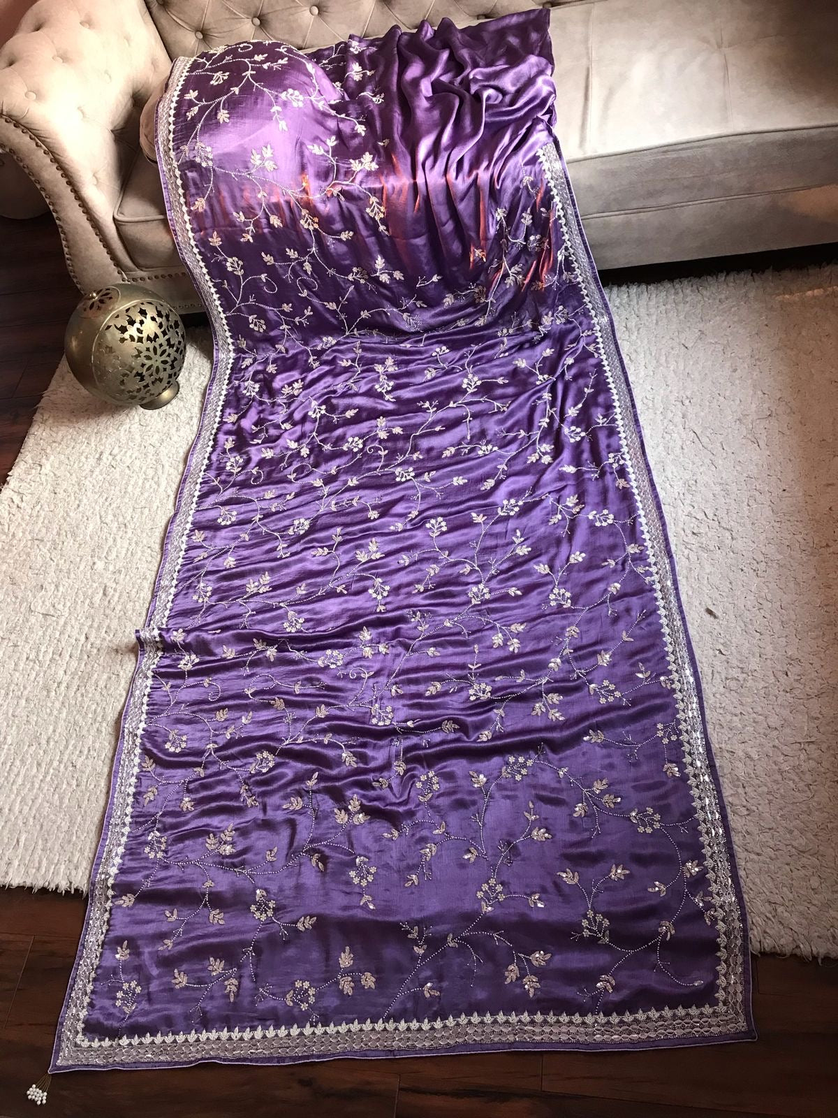 Satin Silk Premium Purple Luxury Saree Beautiful sari - Saffronfashionindia