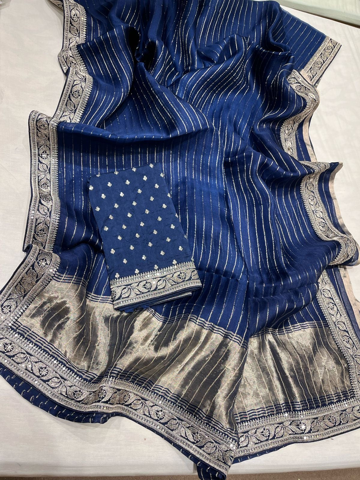 Striped Organza saree partywear sarees Indian sari - Saffronfashionindia