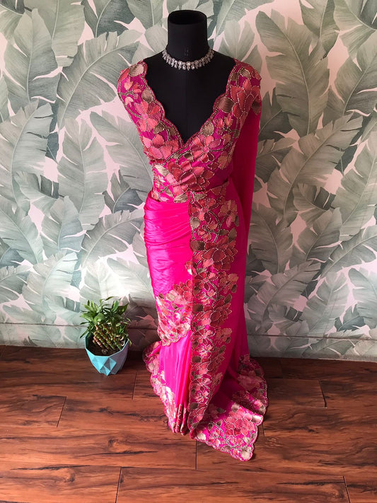 Premium floral saree organza saree beautiful sari blouse SaffronFashion