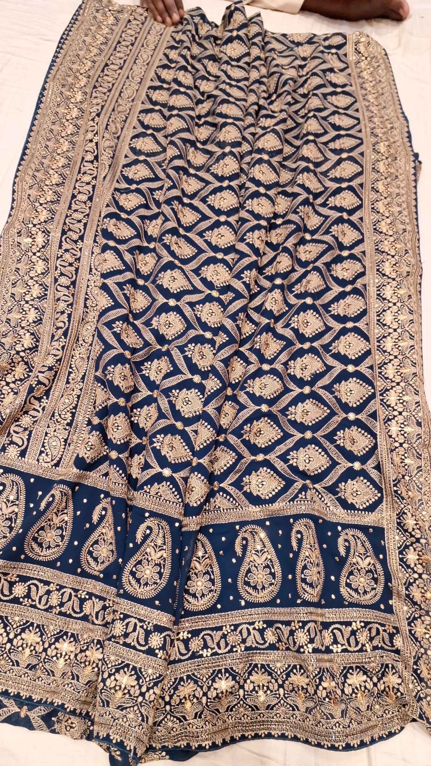 Chinkakro Gorgette Saree Indian sari - Saffronfashionindia