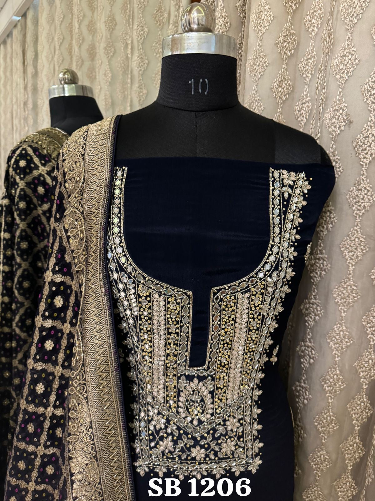 Mirror Handwork Chinon Salwar suit Indian dress - Saffronfashionindia