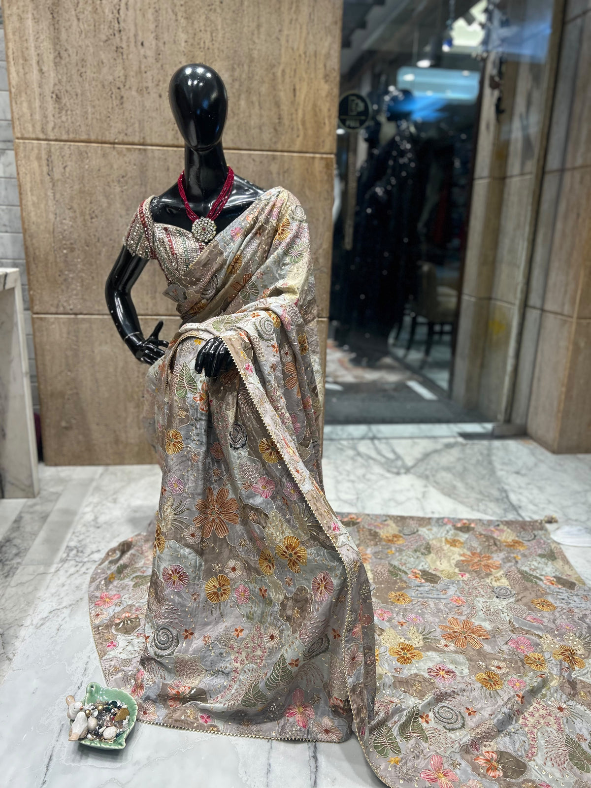 Designer crepe saree embroidered sari blouse Indian sarees SaffronFashion