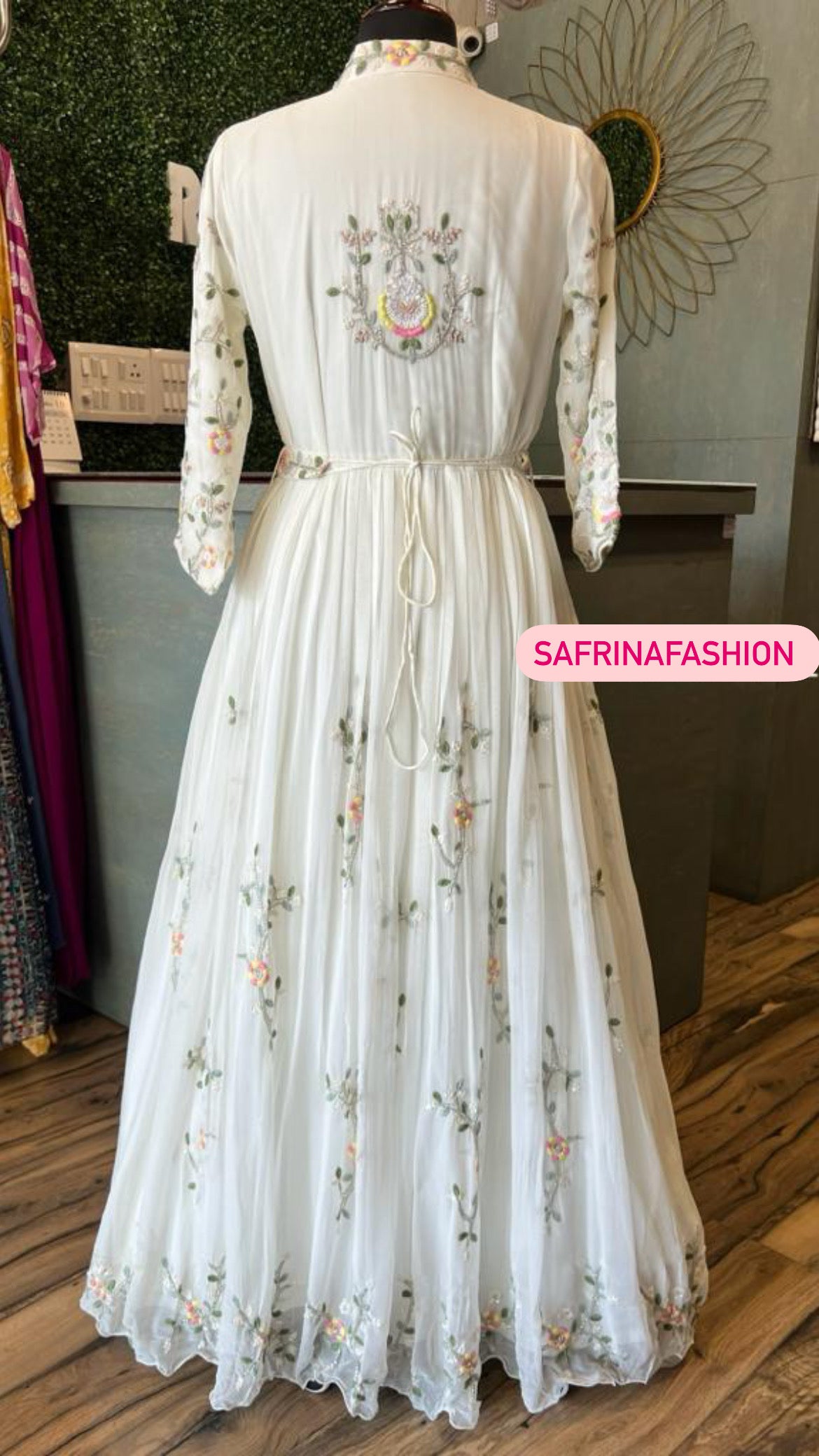 Vazira long embroidered dress sangeet dress - Saffronfashionindia