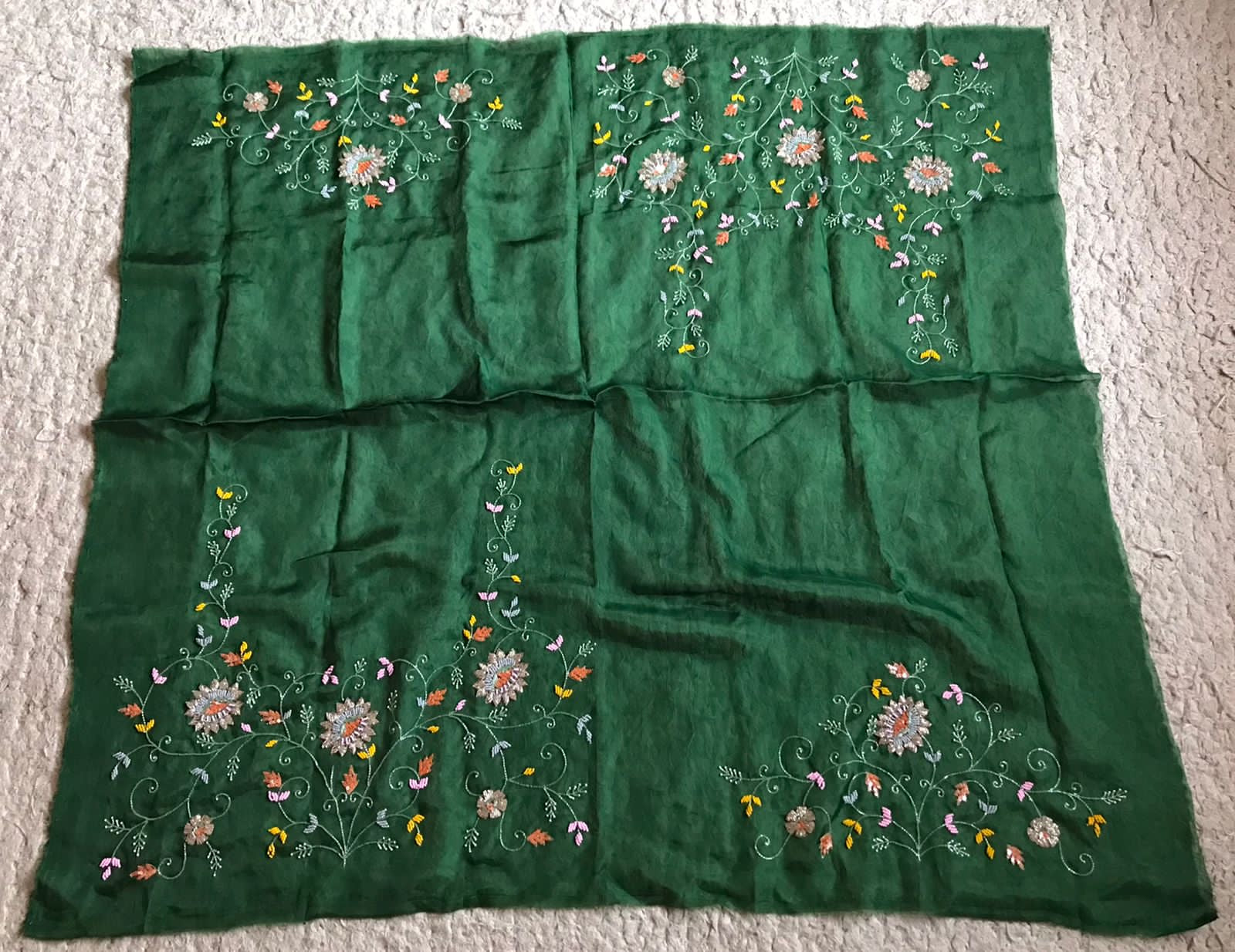 Embroidered Saree Green Premium Satin Organza Saree - Saffronfashionindia