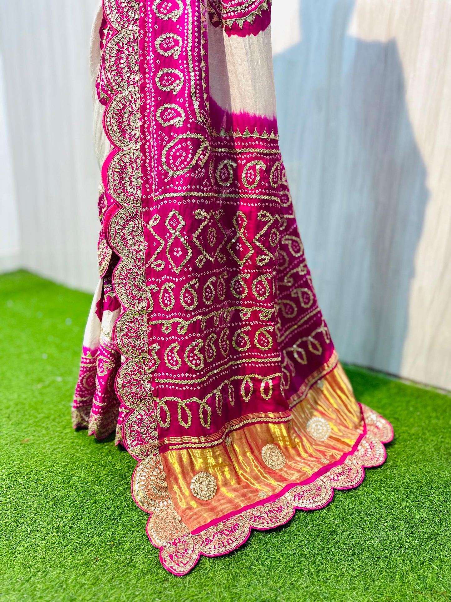 White gajji silk saree gottapatti saree Indian wedding sari blouse - Saffronfashionindia