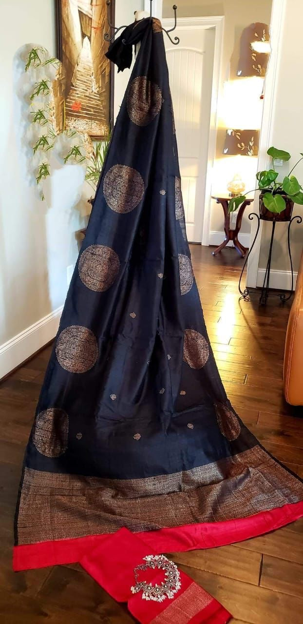 Banarsi Raw Silk Saree Indian Sari blouse - Saffronfashionindia