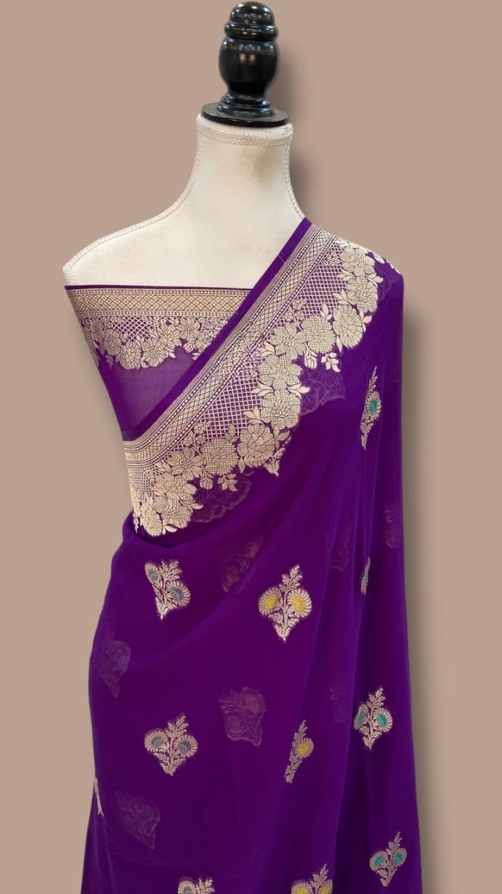 Floral georgette saree khaddi saree Indian sari blouse SaffronFashion
