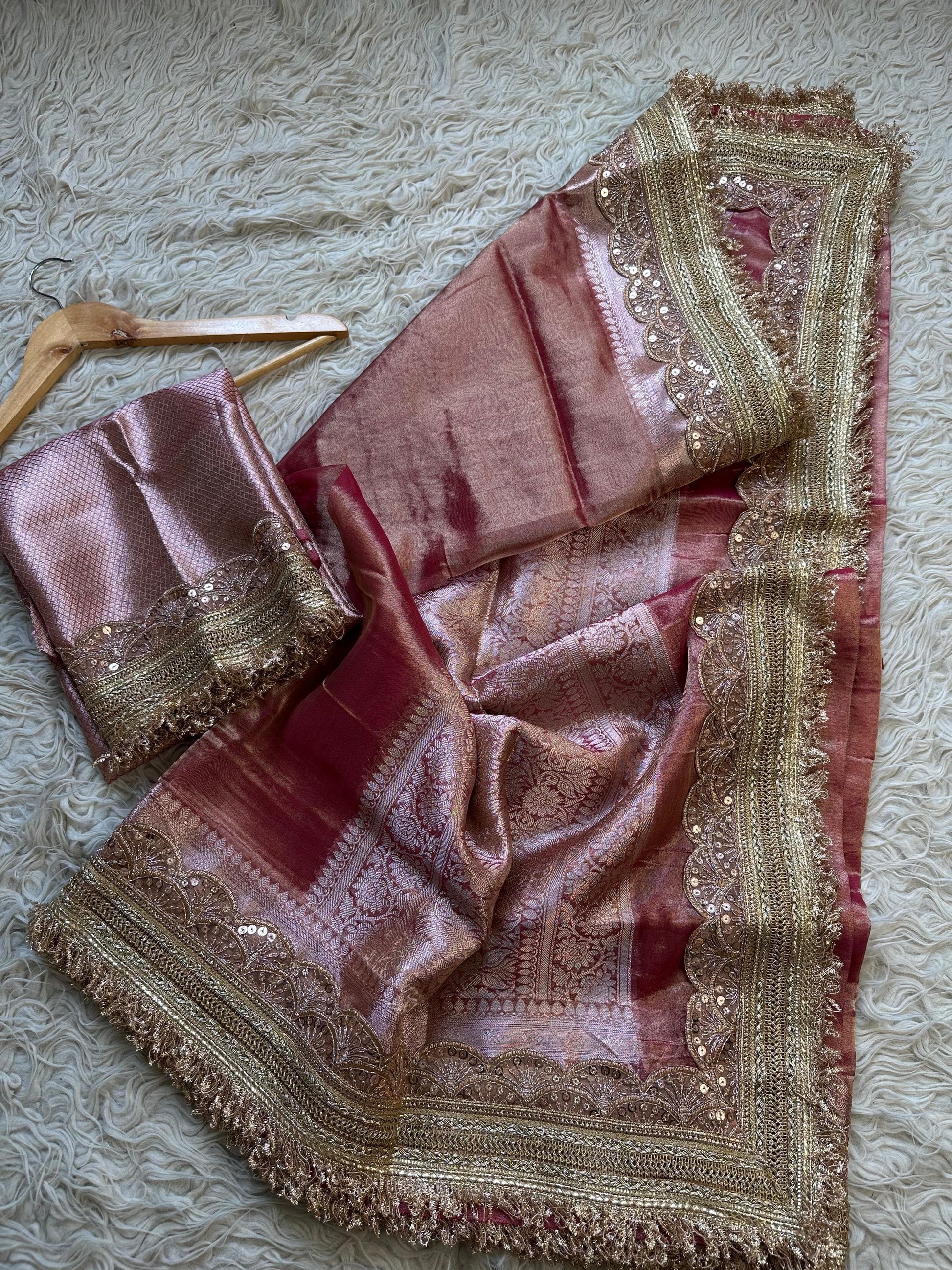 Maharani inspired tissue saree Zari saree exclusive sarees partywear sari blouse SaffronFashion