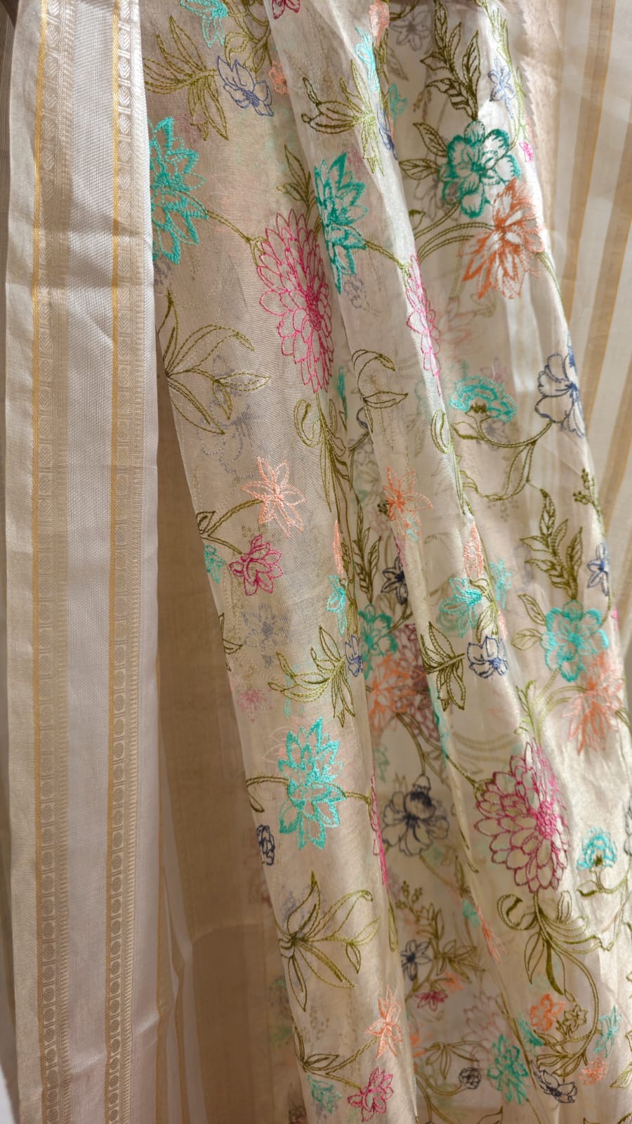 Embroidery Tissue Katan Silk Organza Saree - Saffronfashionindia