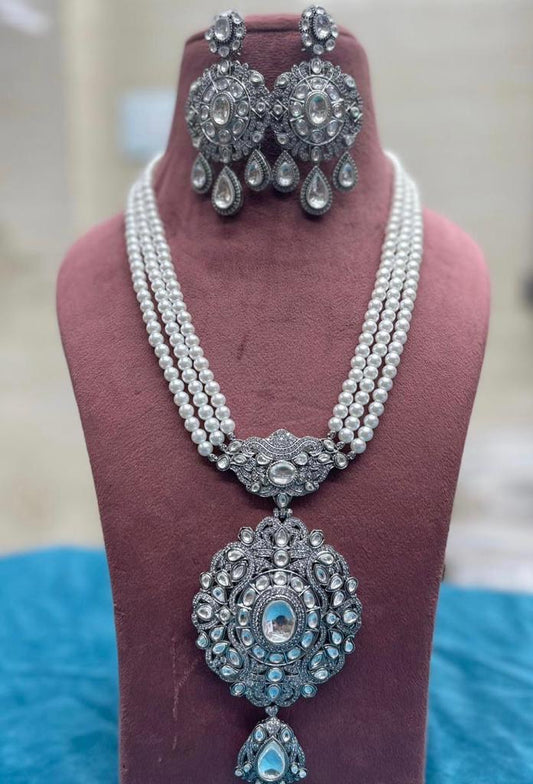 Pearl Victorian Necklace set - Saffronfashionindia