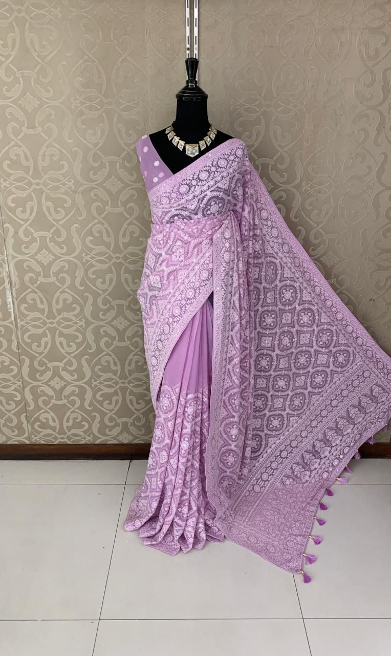 Elegant Chikankari saree Indian traditional sarees - Saffronfashionindia