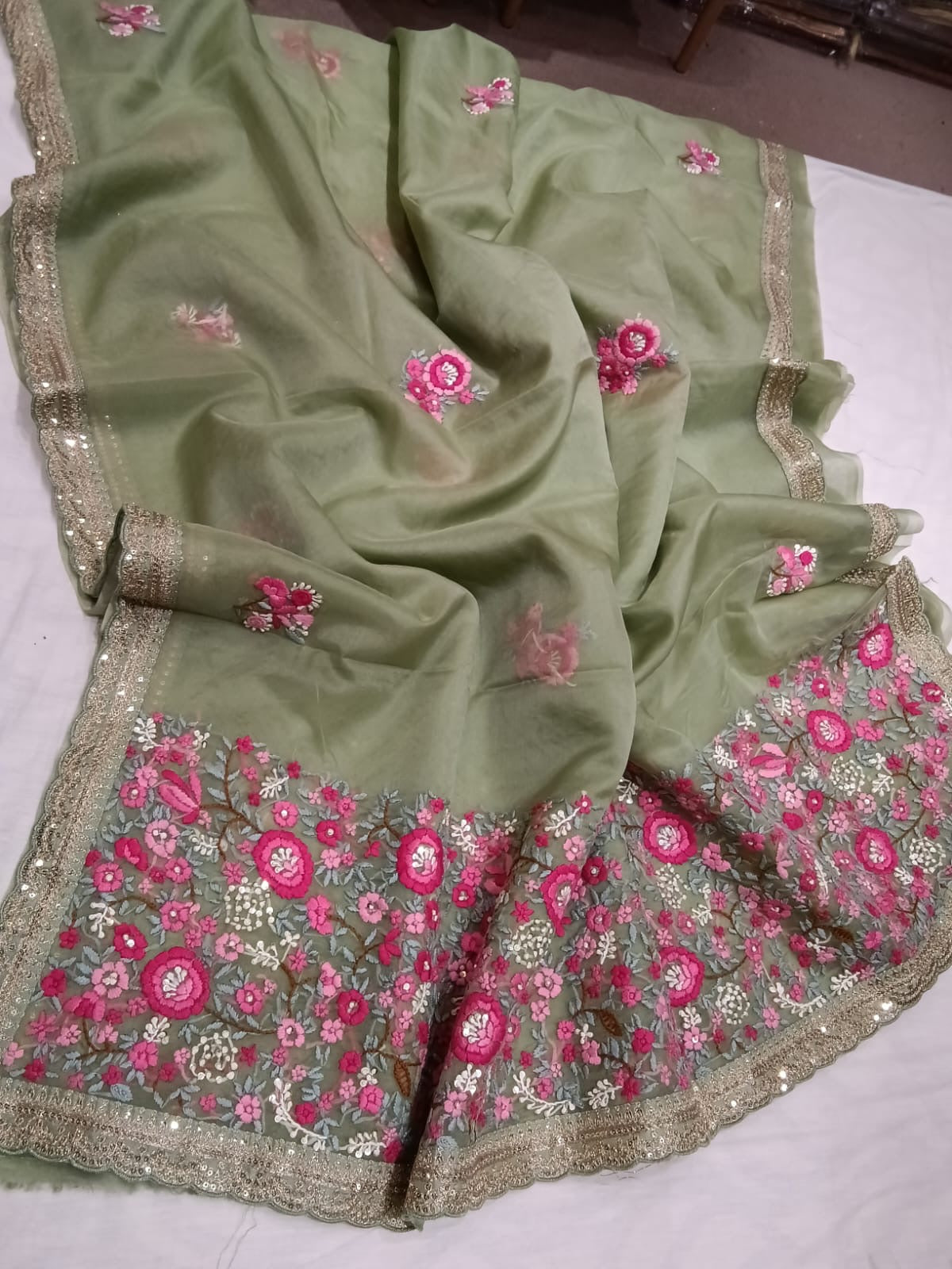 Nubani Organza saree Embroisery saree French knot saree blouse - Saffronfashionindia