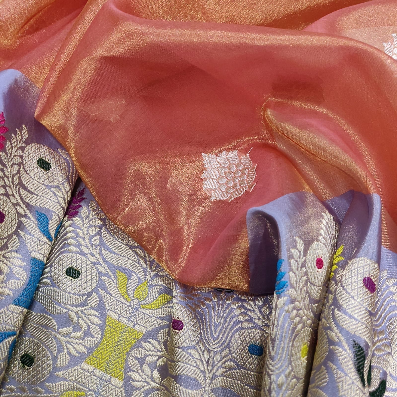 Zinaatam tissue handwoven kadwa saree - Saffronfashionindia