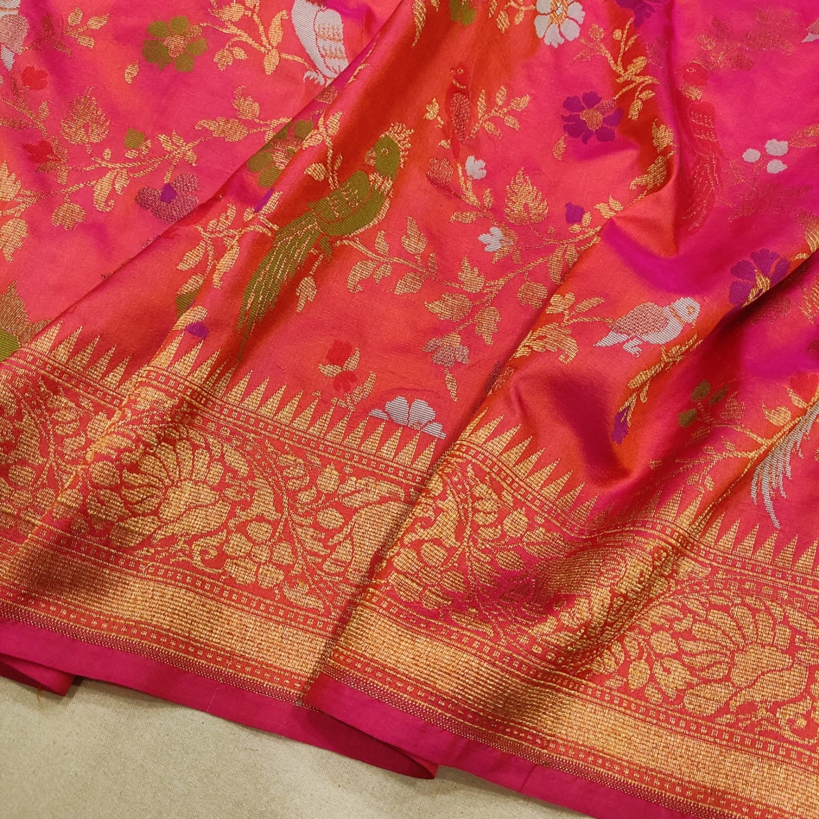 Kesari Katan silk saree handwoven sarees Indian sari blouse - Saffronfashionindia