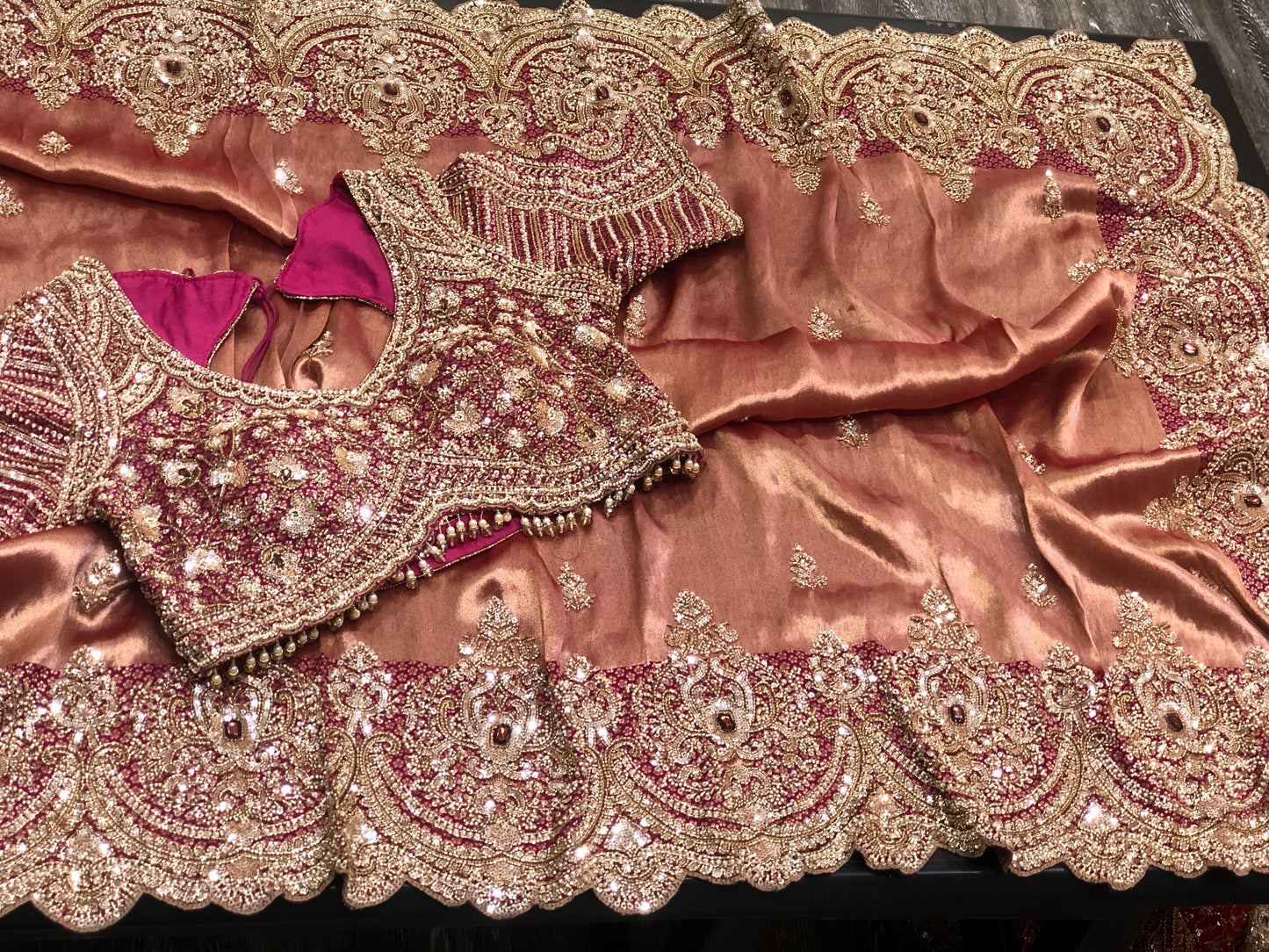 Dual tone pure Kanjeevaram saree wedding sari reception sarees blouse Saffronfashionindia
