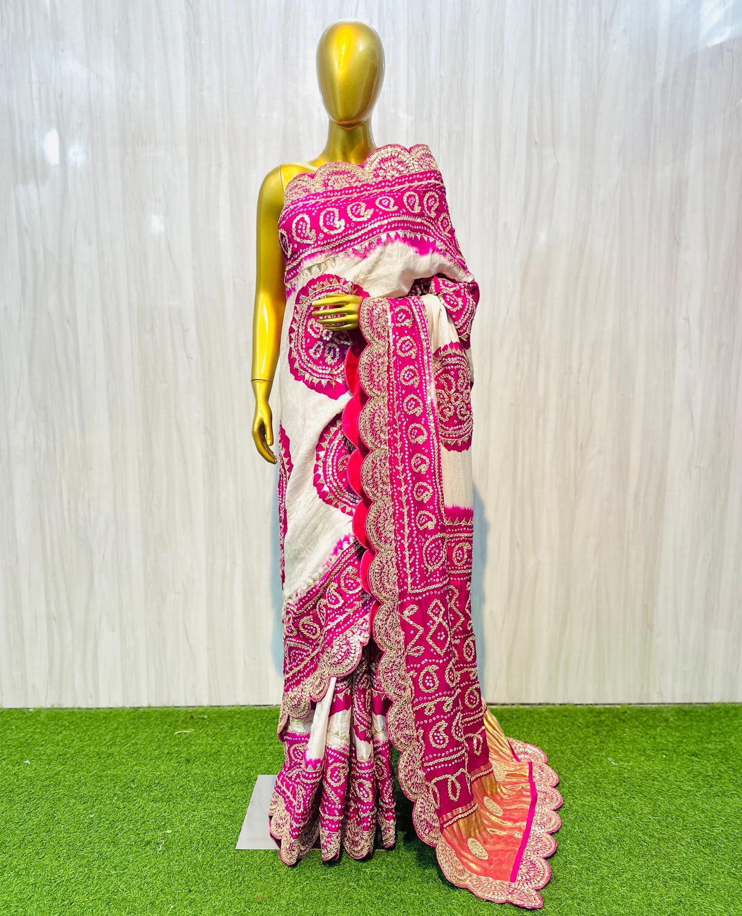 White gajji silk saree gottapatti saree Indian wedding sari blouse - Saffronfashionindia