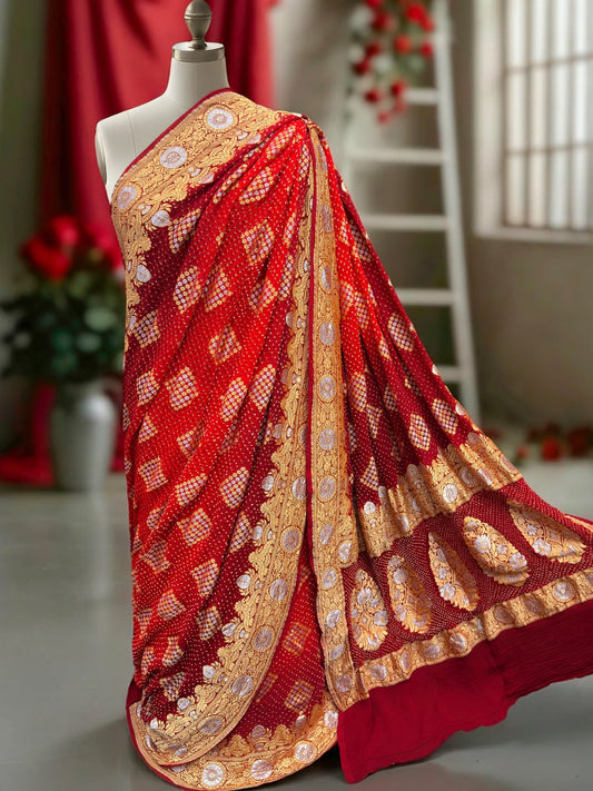 Sona Rupa Banarsi saree khaddi gorgette saree Indian sari blouse SaffronFashion
