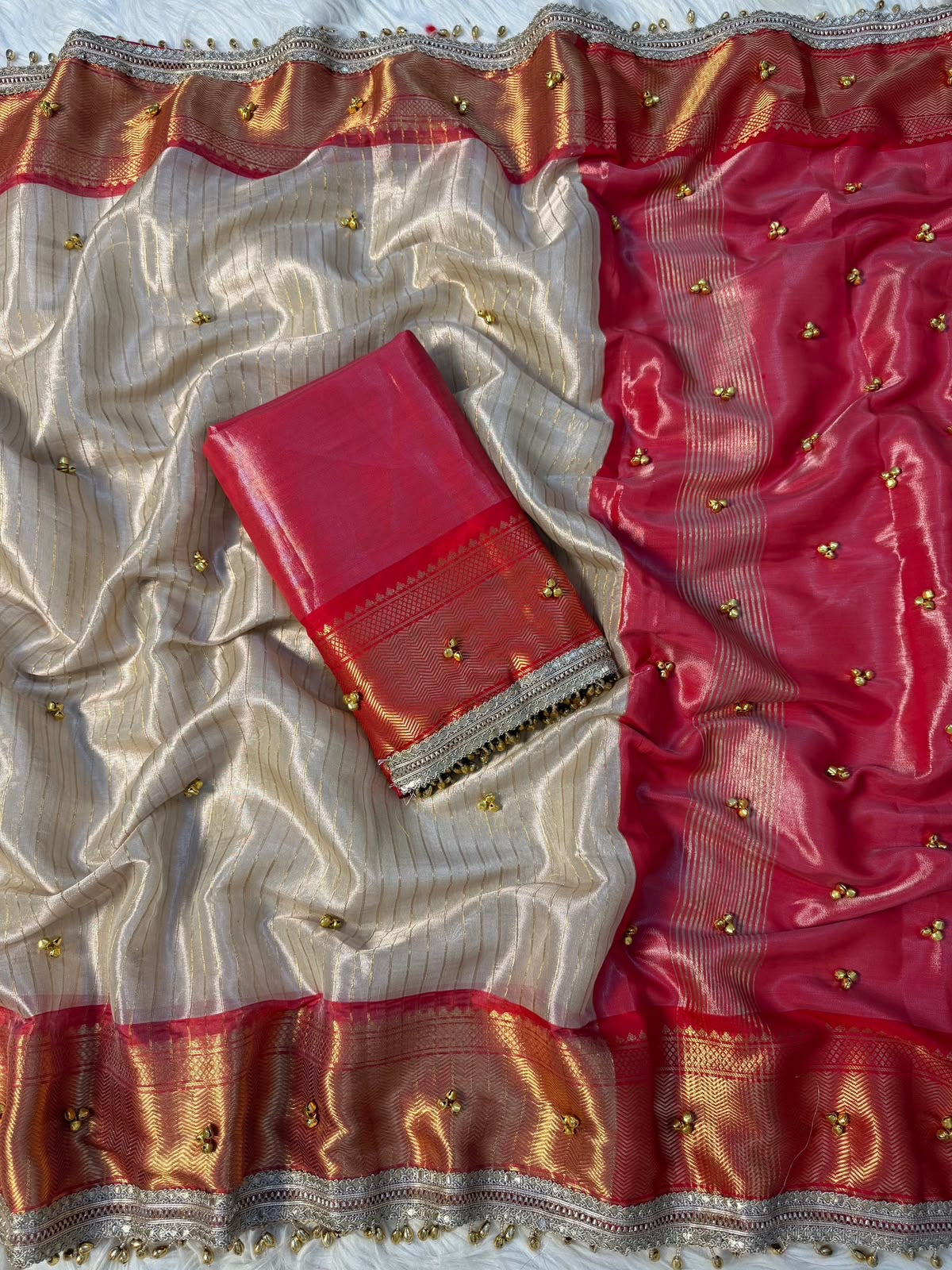 Handmade tissue saree ghungroo saree bollywood inspired sari blouse Saffronfashionindia