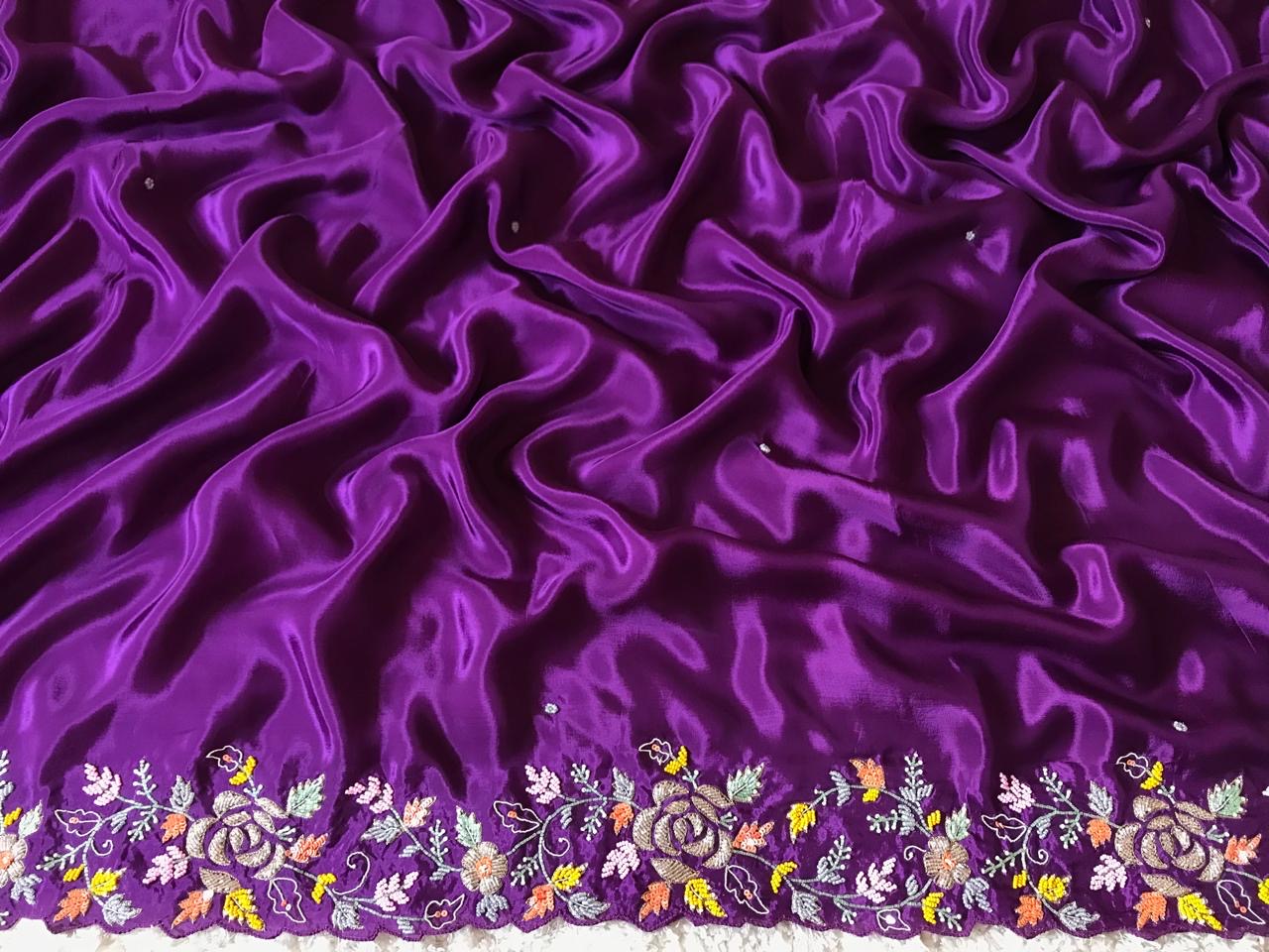Purple satin saree Partywear sarees SaffronFashion