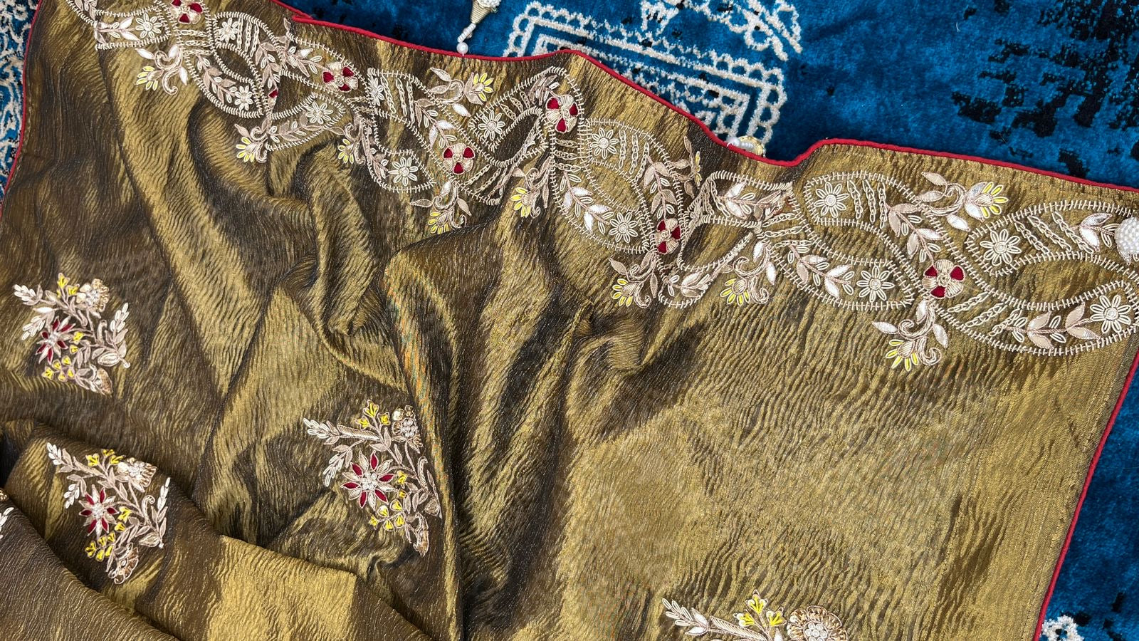Handwoven Zari Saree Crush Tissue saree Indian sari - Saffronfashionindia
