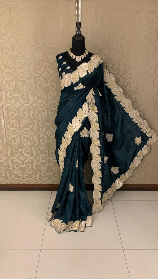 Arlie organza saree applique work saree Partywear sarees - Saffronfashionindia