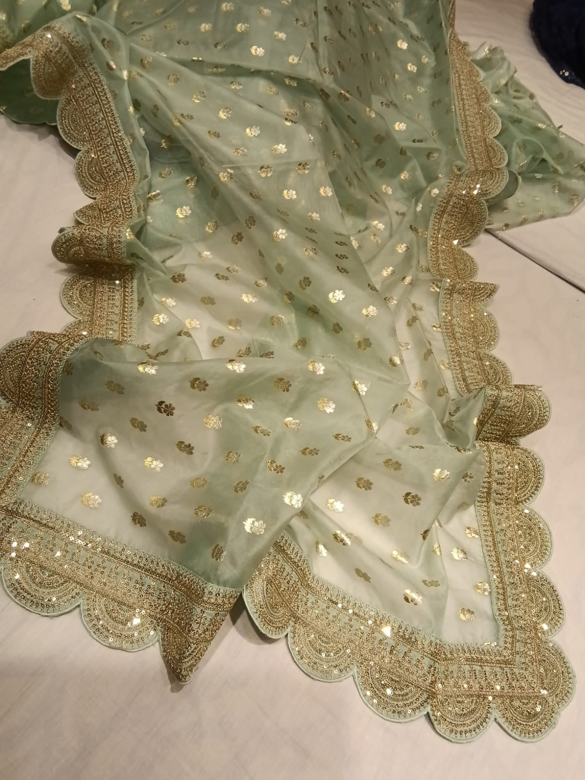 Partywear saree Kora saree scalloped sarees - Saffronfashionindia
